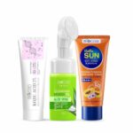 Biocos Brightening Boost Bundle | Sun Protection & Moisture Cream Spf 50 Kojic Acid Cream For Dark Spots & Hyperpigmentation Aloe Vera Face Wash Mousse – Protect Brighten And Refresh Skin