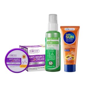 Biocos Acne|Free Essentials Collection | Anti Mark Cream Tea Tree Spray & Sun Block – Clear Protect Heal And Nourish Your Skin For A Smooth Acne | Free And Radiant Complexion