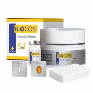 Biocos 5in1 Beauty Cream | Anti Aging Brightening And Deep Hydrating Formula Enriched With Arbutin Vitamin E B5 Kojic Acid Glutathione Serum And Beauty Soap | (26gm)