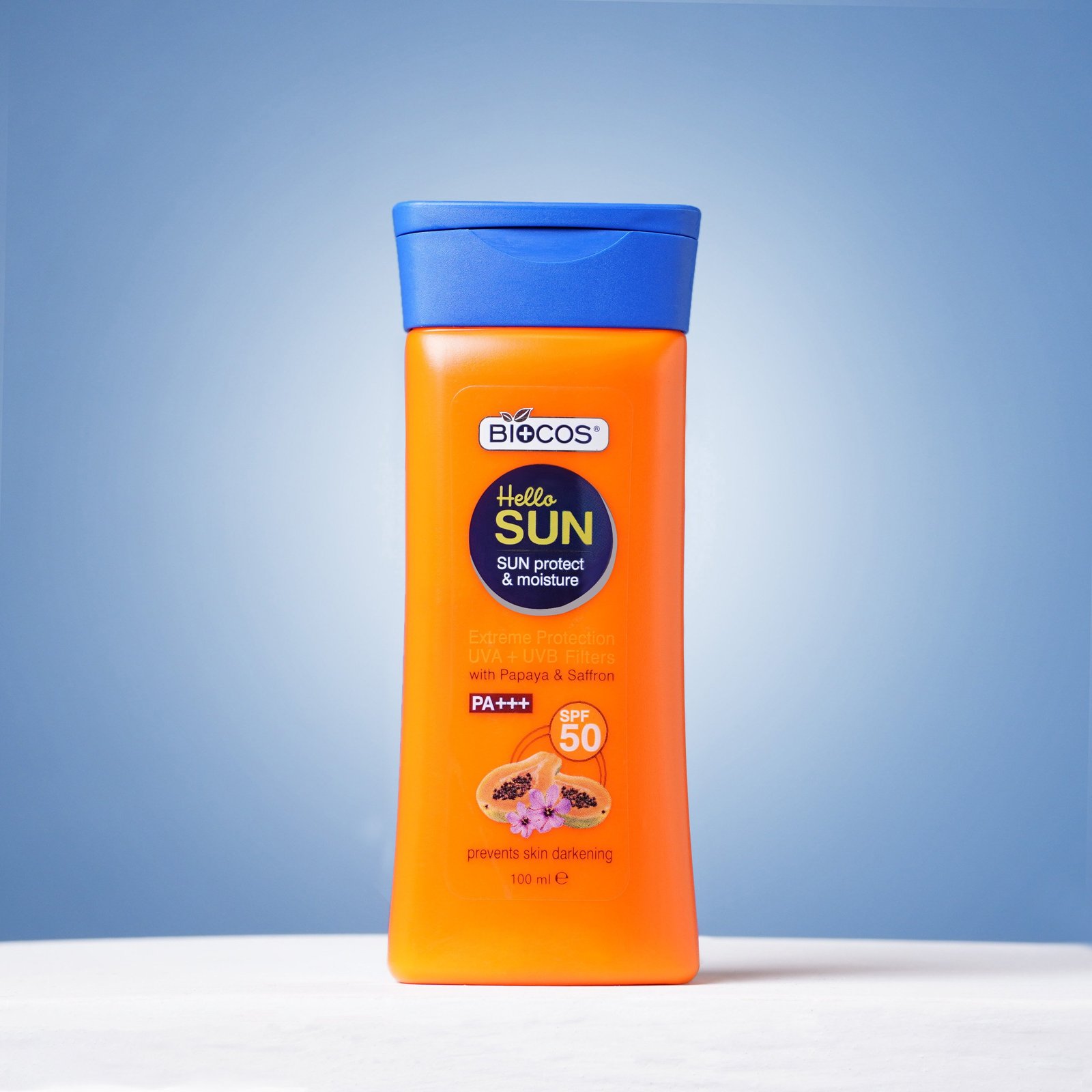Biocos Papaya & Saffron Sunscreen Lotion | Spf 50 Ultra Hydration With Hyaluronic Acid Natural Radiance With Vitamin E Broad Spectrum Protection Water Resistant (100ml)